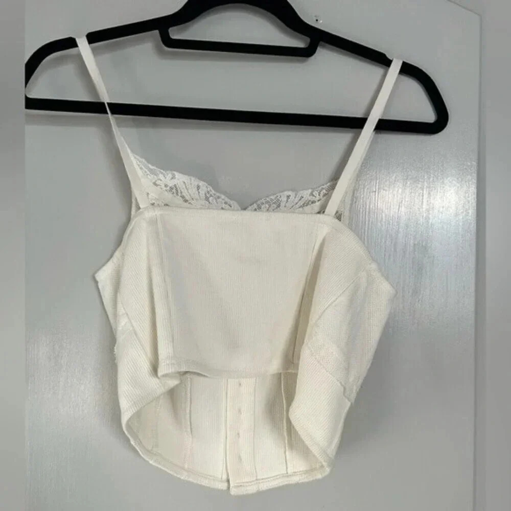 Free People Have My Heart White Lace Tank top Size M NWT boho prairie chic 90s - Picture 3 of 16